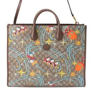 Gucci Disney Collaboration GG Supreme Shoulder Tote Bag Beige